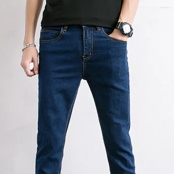 Jeans masculinos Blue Moda Denim Men Slim Fit Pants Cotton Streouch Troushers Classic Daily Pencil