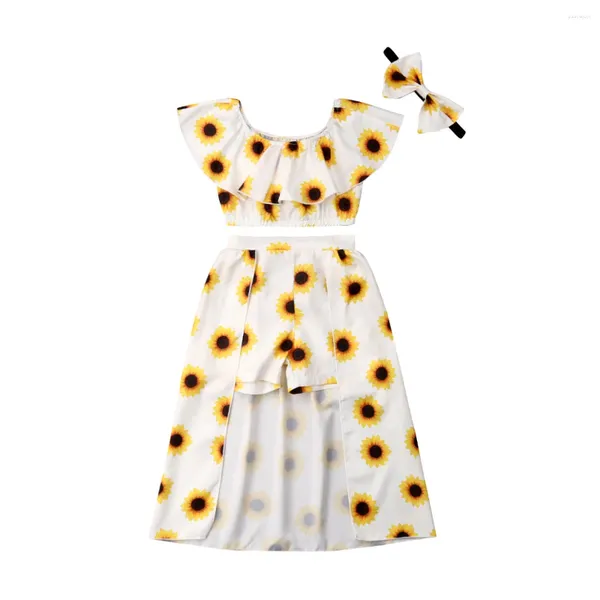Kleidung Sets Ankunft für Kleinkind Kinder Baby Mädchen Sonnenblume Crop Tops Shorts Kleid Stirnband Outfits Sonnenanleitung
