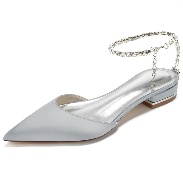 Lässige Schuhe Slingback Lady Speed Toe Satin Abendkleid Flats mit dünnem Strassknöchelgurt sexy Brauthochzeitsfeier Cocktail Cocktail