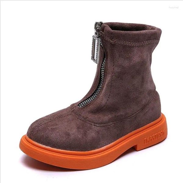 Botas 2024 Inverno crianças meninas ousado outono da marca de zíper tornozelo tornozelo de vestido casual macio tênis quente