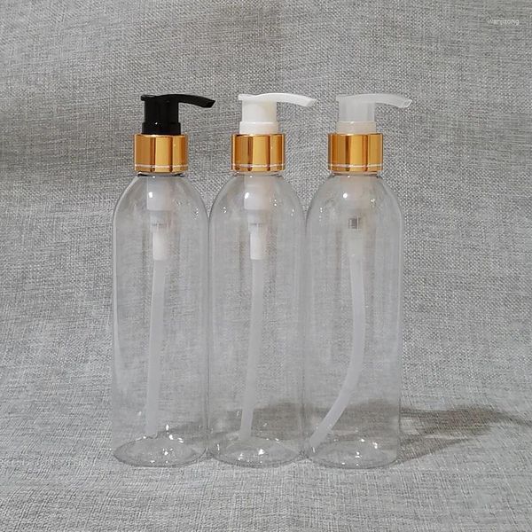 Speicherflaschen 20pcs 250 ml leere schwarze weiße Plastikflasche Gold Silber Lotion Pumpe für Duschgel Flüssigseife Shampoo Kosmetische Verpackung