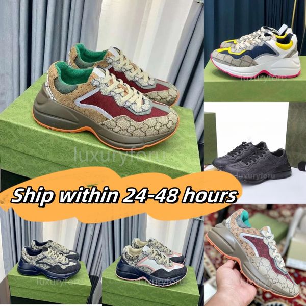 Designer Rhyton Casual Shoes Beige Retro lässige Schuhe Männer Frauen Damen Plattform Running Schuh Outdoor Herrenleder Sneakers Trainer