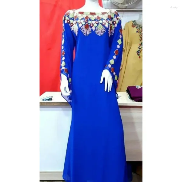 Ethnische Kleidung Marine Blue Kaftans Farasha Abaya Kleid aus Dubai Marokko ist sehr stilvoll und trendy mit einem langen Blumen