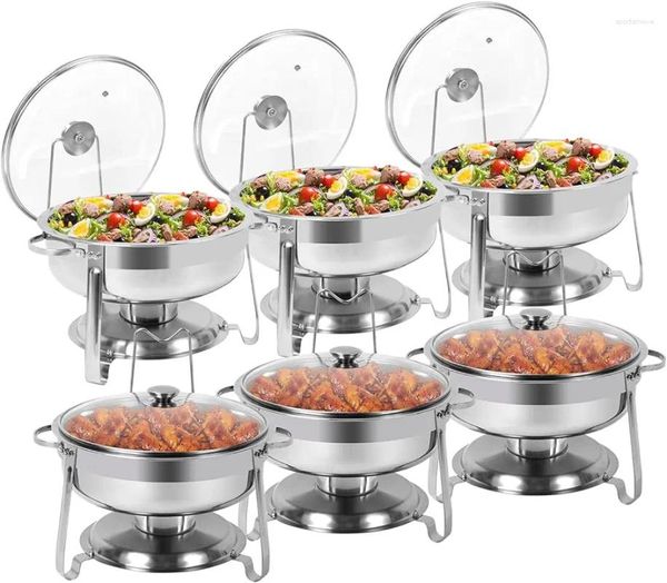 Piccolo da cucina 6 pacchetti rotondi set di piatti a buffet da piatti da 4 QT con portabicchieri del coperchio in vetro catering