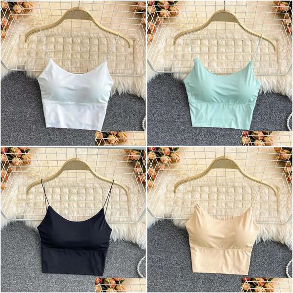 Tank camisole Summer Women Crop Top Y Solid Colore Solid Camisole Ice Seamless Sport Wireless Wireless Wireless Bralette imbottito Braralette Dhdm Lette