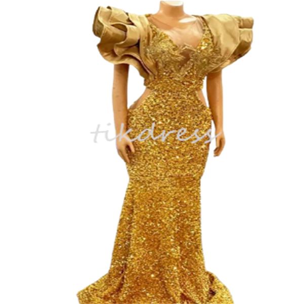 Vestidos de baile de baile de ouro de luxo para garotas pretas Manuve Mermaid LENTRES VESTIDO NOVIM