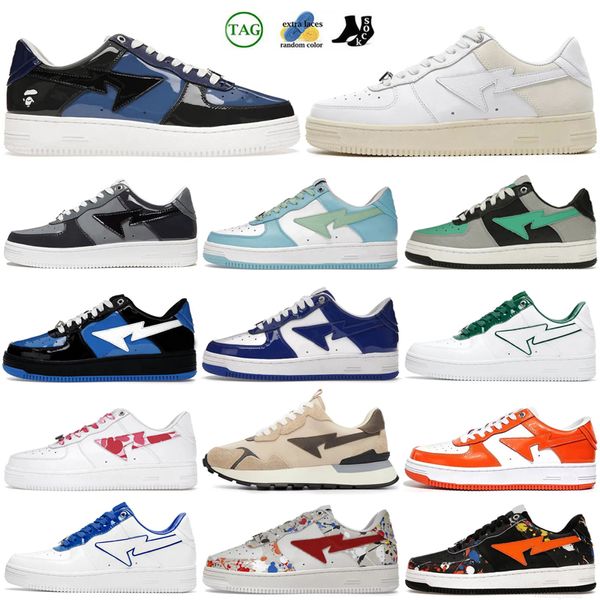 Designer Low Men Shoes Casual Star Sk8 Stas Color Camo Staesi Combo Bathing Patent Patent Trainers Leather Apes Green Branco Branco Tênis 36-46