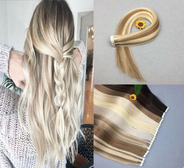 Лента PU в волосах для волос удлинение волос шелковистые прямые 100 remy человеческие волосы 60 Платиновая блондинка стиль 9182737