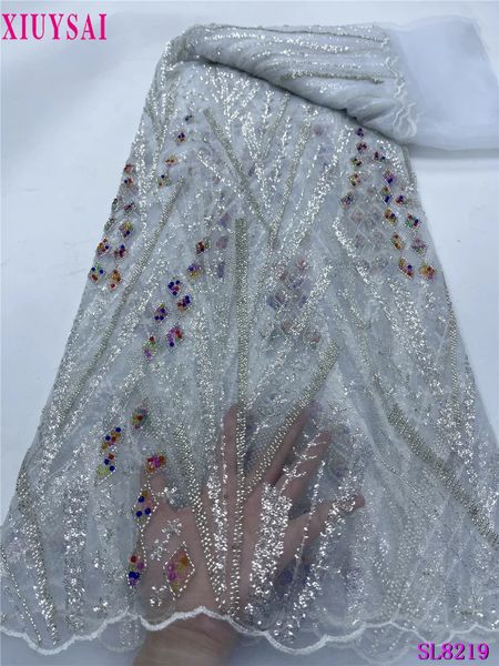 Tabela de renda tule pesada de miçangas pesadas de miçangas de alta qualidade, tecido de renda de luxo francês de alta qualidade para noiva vestido de noiva Sew 240409