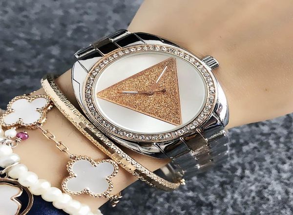 Brand Quartz Wrist Watch For Women Girl Triangular Crystal Style Dial Dial Steel Band Watches GS214971537