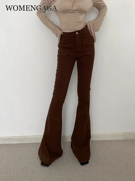 Женские джинсы Brown Womengaga American Sexy Girls Mid High Pocket Elastic Bell-Bottoms.