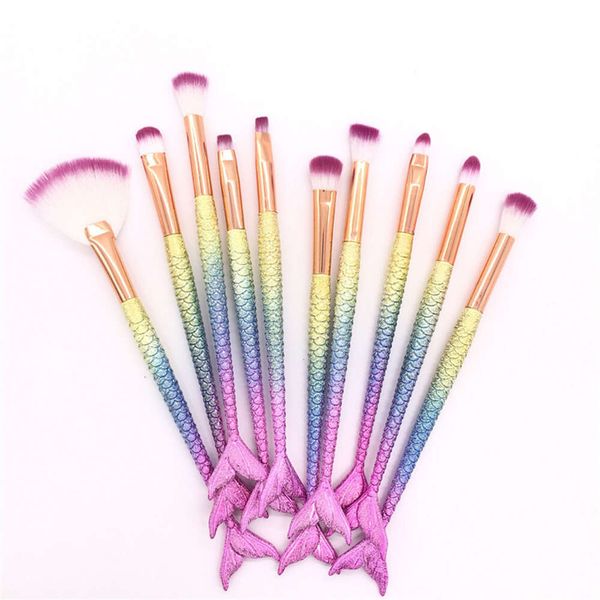 10pcs/Set Mermaid Set 3D Fischschwanz Augenbrauen Nasenschattenpulver Pinsel Professionelle Make -up -Werkzeuge