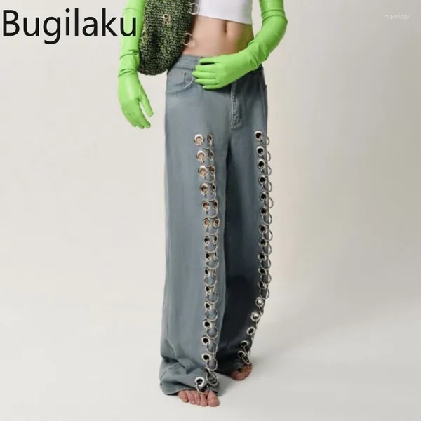 Jeans femininos Bugilaku Streetwear calça Mulheres Mulheres lantejacho de retalhos Hollow Out Denim angustiado feminino solto casual capris