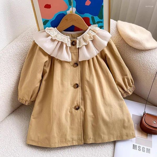 Coat Girls Trench Jackets Spring Autumn 2024 Children Cotton Long Coats for Baby Ostrewear Tops Kids Outdoors Adolescenza Teenager 6 7y