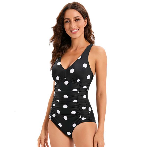 Polka Dot Swimsuit Slimming Triangle Mumpsuit para mulheres F41757