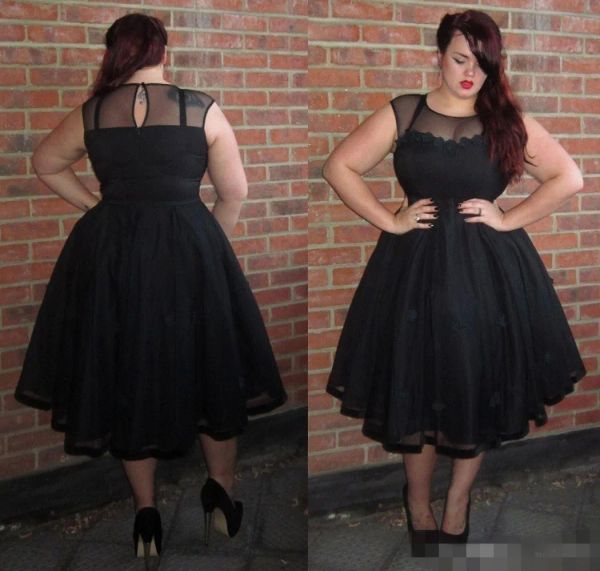 Vestidos de noite em plus size de tamanho preto Flores de renda de pescoço Tulle cetim uma linhagem mangas de tampa curta vestidos de festas de baile curtos