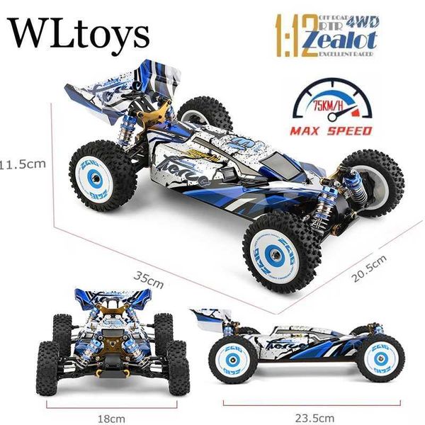 Dascast Model Cars Wltoys New 124017-V8 1/12 2.4 g Rennsport RC Cars 4WD bürstenloser Motor 75 km/h Hochgeschwindigkeitsfernbedienungssteuer-Offroad-Driftspielzeug für Aduit J240417