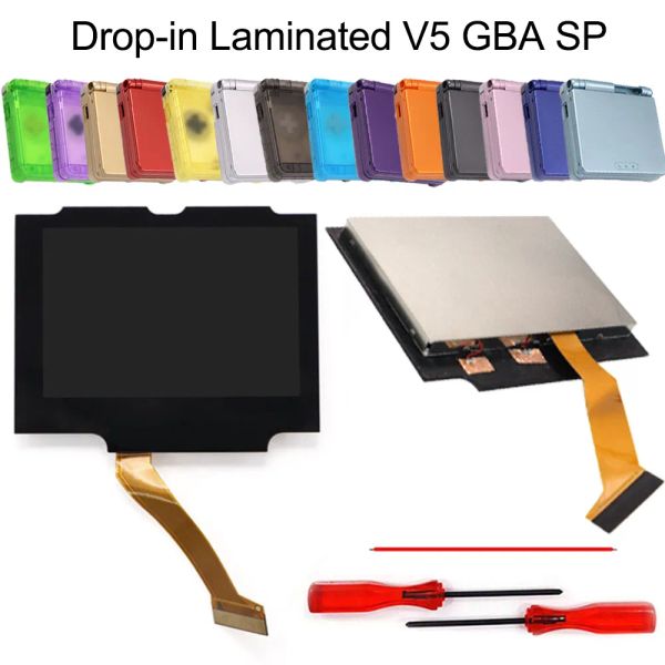 Hoparlörler Lamine V5 IPS GBA SP Backlight Back LCD Değiştirme Mod Kitleri Game Boy Advance SP Kesik Kabuk Kılıfına Gerek Yok