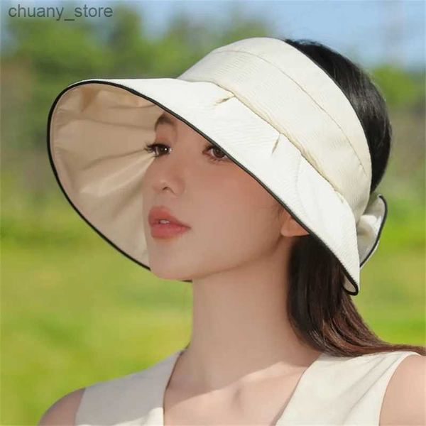 Visor estate Nuovo cappello da sole a prova di UV per donna Versione coreana Cappello a top vuoto gel nero brim brim per coprire il cappello da sole con guscio del viso y240417