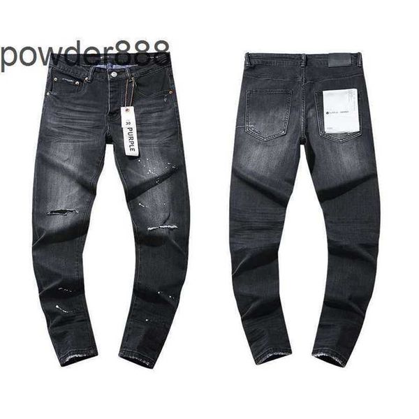 Purple Brand Jeans Niche High Street Black Perforated Design Fat Guy Straight Lege Palnts