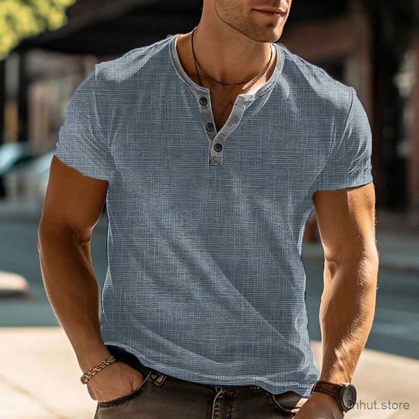Camisetas masculinas 2023 Moda Trend Button Button T-shirt Mens verão respirável sub-camiseta clássica elementos retro 3D