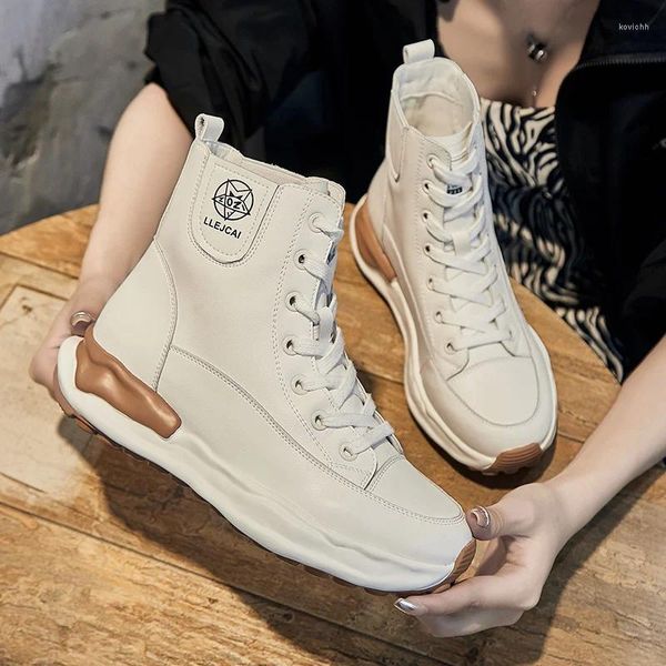 Scarpe casual 2024 Donne Sneaker Piattaforma in pelle Piattaforma invernale Mashion White Ladies High Top Vulcanized