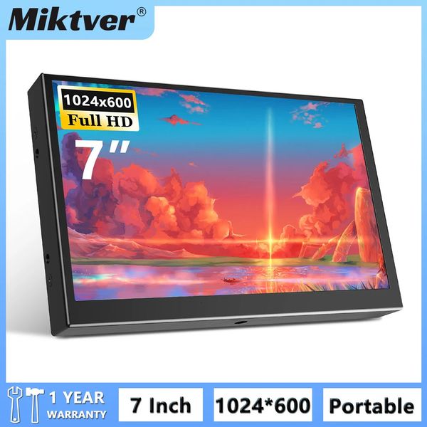 MIKTVER S701H MINI 7 Zoll Industrielle Bildschirm HD 1024x600 TFT -Panel -Metallgehäuse mit VGA AV -Eingang 5V/2A USB -Leistung 240327