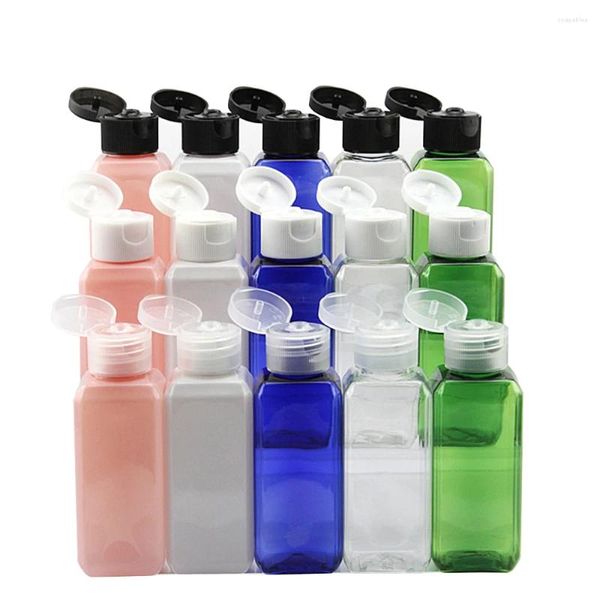 Bottiglie di stoccaggio 50pcs 50 ml Mini da viaggio vuoto Plastica a blu graduale trasparente con berretto a flip costetico imballaggio shampoo doccia gel liquido