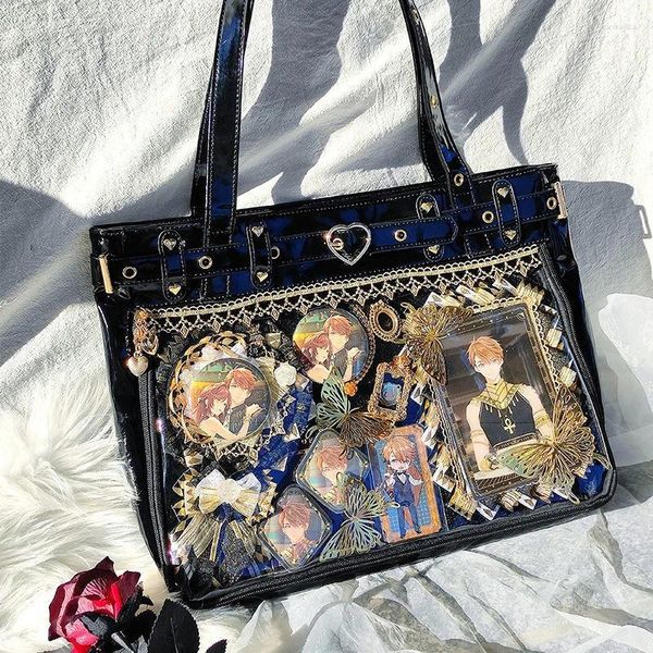 Akşam Çantaları Lolita Kadın Çantası 2024 Trend Alt Kültür Patent Deri ITA Kadın Diy Harajuku Ahetik Tote Bolso Mujer