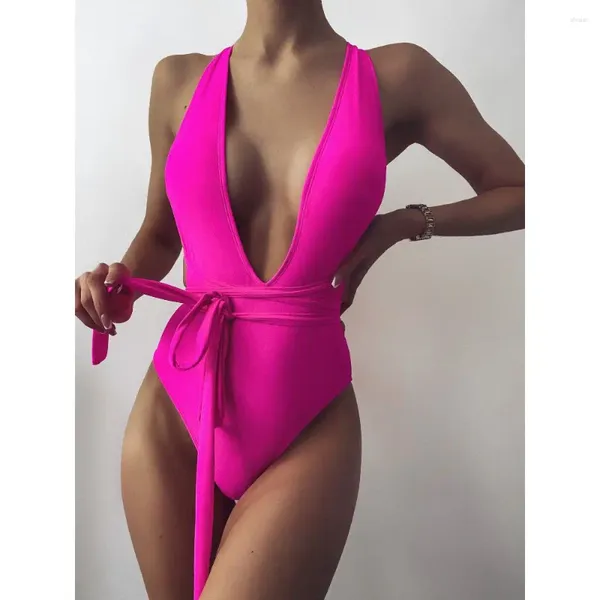 Costumi da bagno femminile cikini-v-neckline allaccia in bikini per costume da bagno monocromatico sexy femminile da bagno con costume da bagno aperta