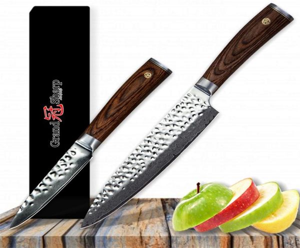 Grandsharp Chef Knife Set da 2 pezzi coltellino da cucina da chef giapponese Damasco in acciaio inossidabile VG10 Damasco Cucina professionale KN8970210