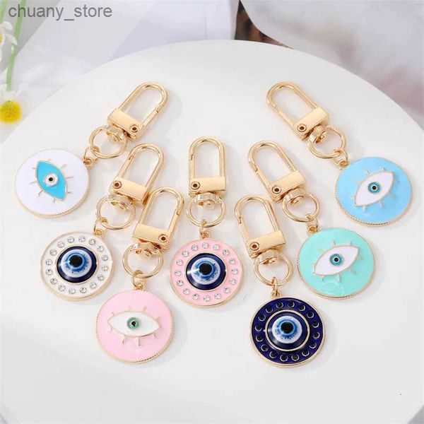 Keychains Lanyards 1 Runde Evil Eye Keychain Freund Keyring Bohemian Blue Eye Bag Auto AirPods Box Taste Telefon Zauberzubehör Juwely Y240417