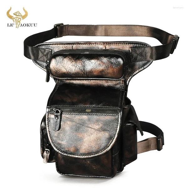 Bel çantaları gerçek orijinal deri erkekler tasarım vintage messenger omuz sling çantası çok faktörlü fanny kemer paketi damla bacak kesesi 3109