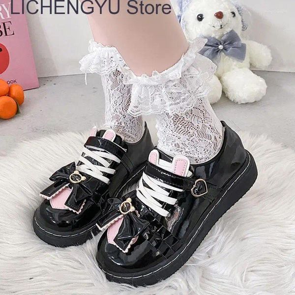 Sapatos casuais 2024 inverno japonês lolita macia fofinha estudante jk uniforme amor mulheres kawaii arco luxuoso zapatillas mujer