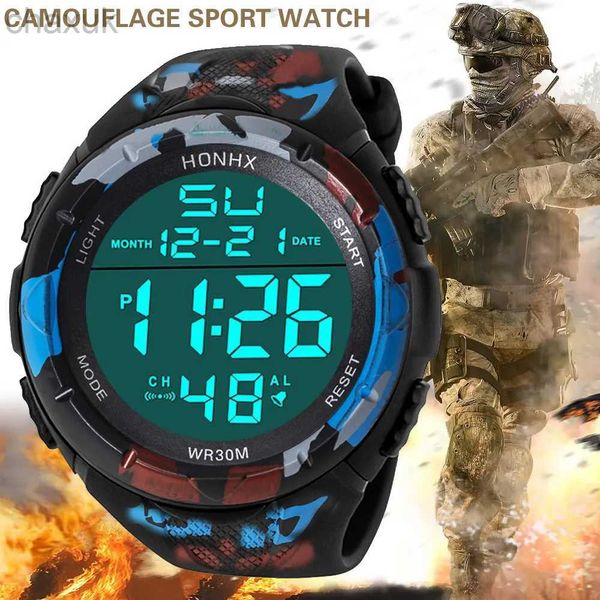 Наручительные часы мужские часы многофункциональные дисплеи Электронные наручные часы Аналоговые цифровые военные спортивные светодиоды Водонепроницаемое запястье D240417