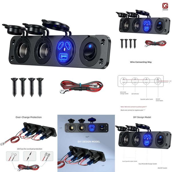 Yeni Kewig yükseltilmiş 12V/24V C Çakar Soket Paneli 108W 3 Ports USB Outlet Power Hızlı Şarj Araba Deniz Teknesi RV