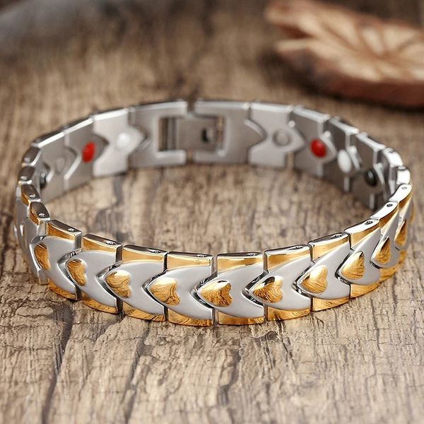 Magnetische Glücksarmband -Männer Frau 316L Edelstahl 4 Gesundheitselemente fir Germanium goldener Bangle Mann Trend 240410