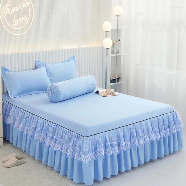 Bettrock koreanischer Stil Rüschen mit Kissenbezug Solid Matratzenabdeckung Bettwäsche ausgestattet Blatt Einzelgröße Home Textile