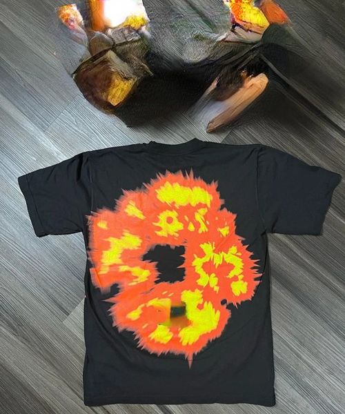 Y2K Clothes 2024 American Fashion Brand Limited Flame Kapok T-shirt High Street Men e Women Loose Mangas curtas Denim 240416