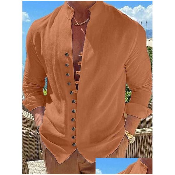 Camicie casual camicie in lino abbottonatura estate bianca nera a maniche lunghe a maniche lunghe collare in autunno primavera autunno abbigliamento dro dh3kr