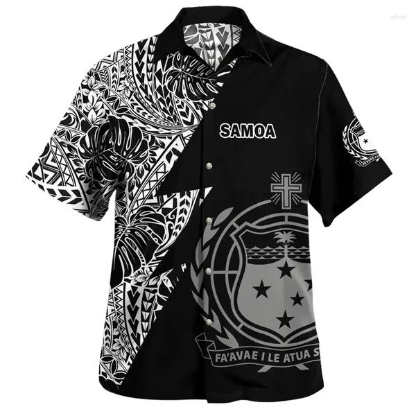 Camisas casuais masculinas verão Harajuku 3d American Samoa Casaco Tribal de Impressão de Arm Men Fashion Streetwear