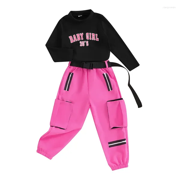 Kleidungssets Kid Baby Girls 2pcs Jogn Sweatsuit Set Langhülle Breite Pullover Elastische Taschen Pink Cargo Hosen 4-7y