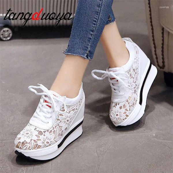 Lässige Schuhe Frauen 2024 Weiße Plattform Wedge Sneakers High Heel Mesh atmungsaktives Zapatillas Mujer