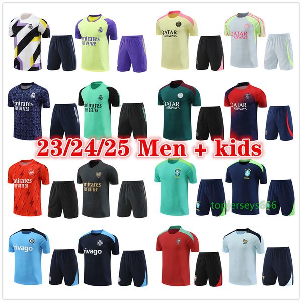 2024 2025 Arsen Real Madrids Paris Futebol Tracksuit de luva curta Treinamento Men and Kids