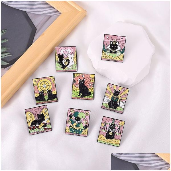 Pins Broschen Katzenfutter und Getränke Tarotkarte geformt Emaille Broschen Stifte Set ästhetische niedliche Reversabzeichen cool für Rucksäcke Hutbeutel C dhjxq
