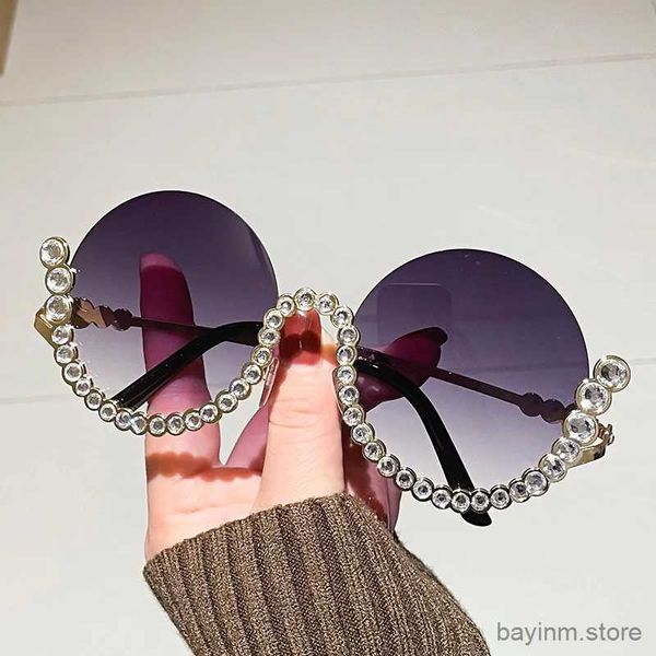 Óculos de sol marca de luxo Diamond Round Sunglasses Mulher Moda