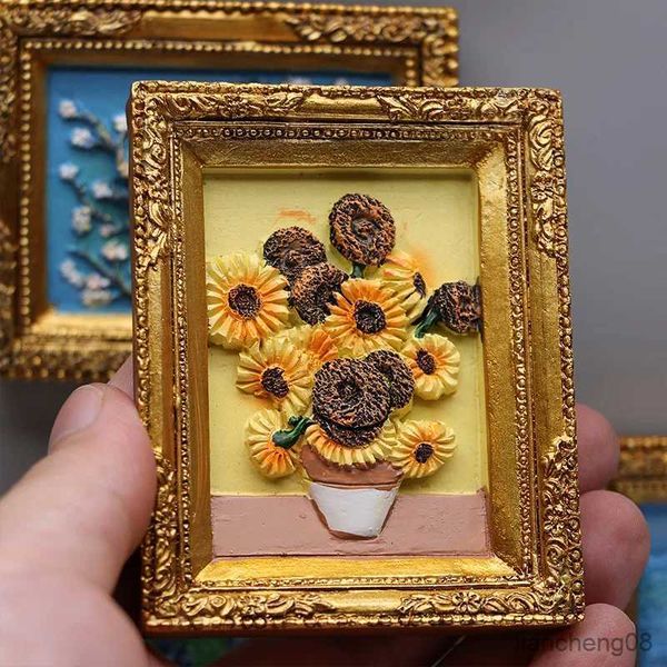 Ímãs de geladeira mundialmente famosa pintura van gogh pintura imagem moldura 3d ímãs de geladeira