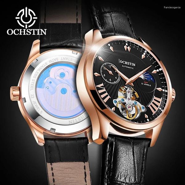 Нарученные часы Ochstin Tourbillon Man Man Защищенные часы Автоматические механические мужские часы Top Sport военные военные кожаные люди часы