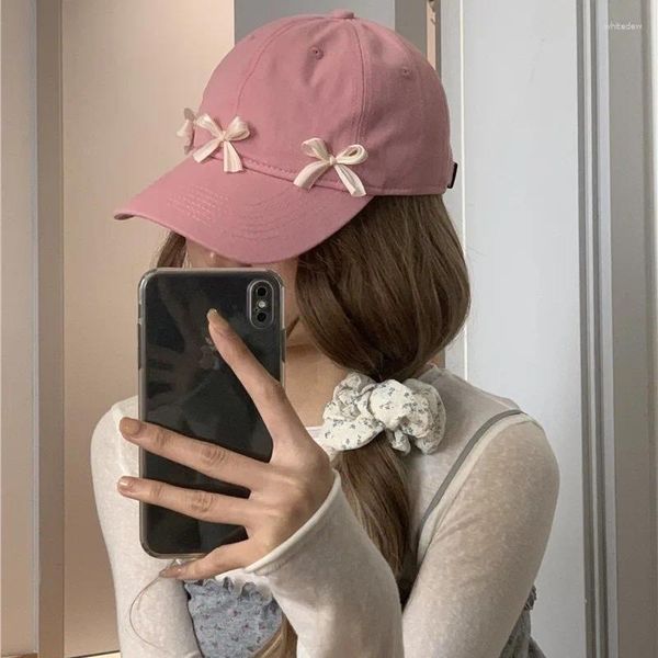 Ball Caps Corean Ribbon Bow Decoration Cute Baseball Cap Women's Spring and Summer Casual Versatile Girl Sweet Outdoor Sun Shade Sports Cappello