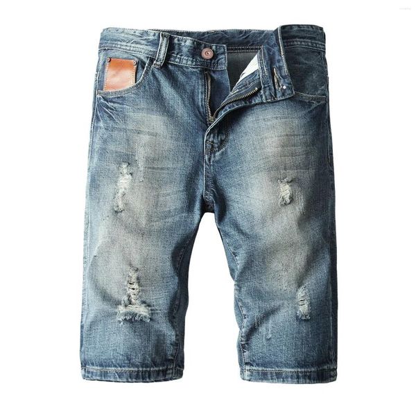 Jeans masculinos Denim Shorts Hole Buckle Zipper Trouser Summer Summer Leg Moda Casual Casual para homens ROPA DE HOMBRE